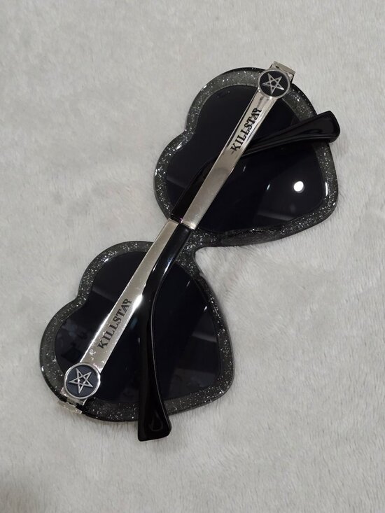 Killstar ✦ Disco Enfer Sunglasses ✦ Black Glitter Heart Frame w/ Pentagram Arms main image 10